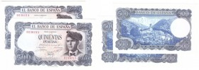 BILLETES
ESTADO ESPAÑOL, BANCO DE ESPAÑA
500 Pesetas. 23 Julio 1971. Sin serie. Pareja correlativa. ED.D74. Escasa. EBC-