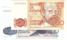 BILLETES
JUAN CARLOS I. BANCO DE ESPAÑA
Lote de 2 billetes. 200 Pesetas 1980 y 500 Pesetas 1979. Series. SC- a EBC