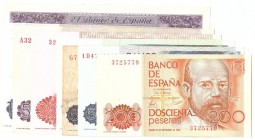 BILLETES
JUAN CARLOS I. BANCO DE ESPAÑA
Lote de 8 billetes. 200 Pesetas 1980 sin serie, 500 Pesetas 1979 (2), 1000 Pesetas 1979 sin serie, 2000 Pese...