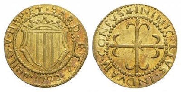 CAGLIARI. Filippo V di Spagna (1700-1719). Scudo d'oro 1702 D/ PHILIP V HISP ET ...