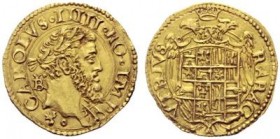 NAPOLI. Carlo V (1516-1556) Ducato. D/ Testa laureata a destra. R/ Stemma coronato. - gr. 3,41 - Pannuti 9 MIR 131 Rare BB+