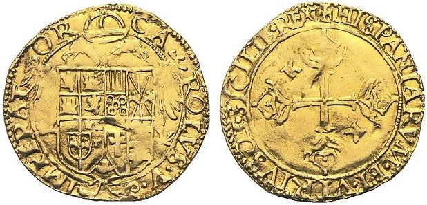 NAPOLI. Carlo V (1516-1556) Scudo. D/ Scudo sovraposto ad aquila bicipite corona...