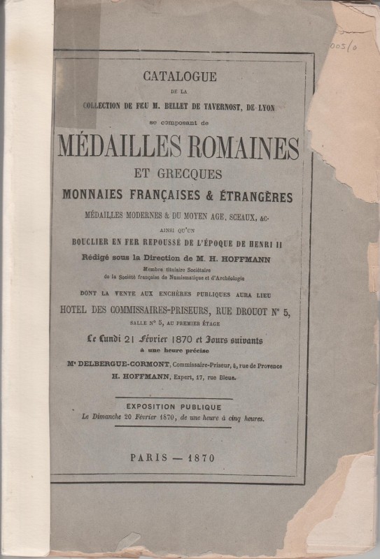 HOFFMANN H. Paris. Catalogue de la collection de feu M. Bellet de Tavernost, de ...