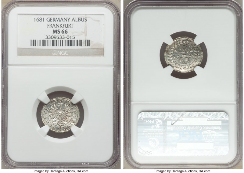 Frankfurt. Free City Albus 1681 MS66 NGC, KM108.2. Sharply detailed and with arg...