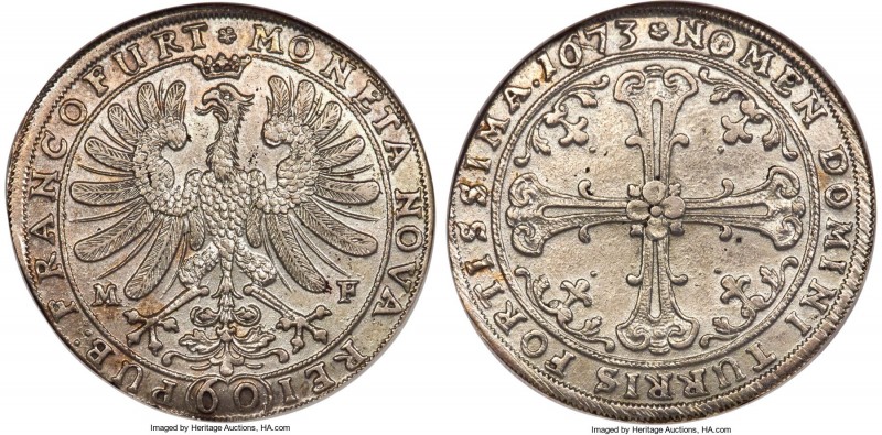 Frankfurt. Free City Gulden 1673-MF MS62 NGC, KM-Unl., Dav-516, JuF-563. Fully s...