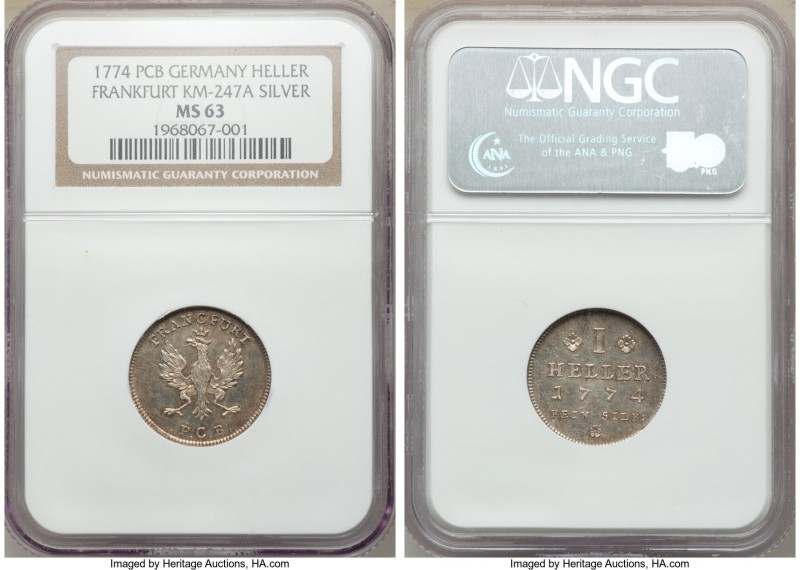 Frankfurt. Free City silver Heller 1774-PCB MS63 NGC, KM247A. Attractively toned...