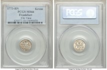 Frankfurt. Free City Kreuzer 1773-BN MS66 PCGS, KM253. City view. Absolutely impressive in hand, with pinpoint detailing throughout the city view desi...