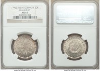 Frankfurt. Free City 20 Kreuzer 1776 G-PCB-N MS63 NGC, KM255. A solid example with impressed detail throughout and hints of tone in the outer register...
