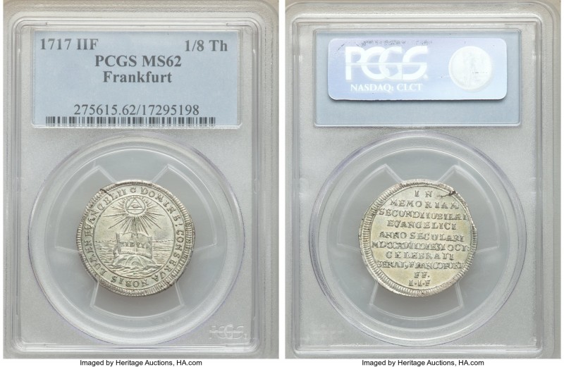 Frankfurt. Free City 1/8 Taler 1717-IIF MS62 PCGS, KM180. Mint State and with an...