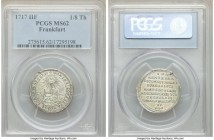Frankfurt. Free City 1/8 Taler 1717-IIF MS62 PCGS, KM180. Mint State and with an engaging obverse design.

HID09801242017