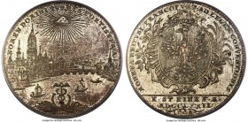 Frankfurt. Free City Taler 1772-PCB MS64 PCGS, KM251, Dav-2226. The bright luster still manages to peek through the muted gray and olive tones of this...
