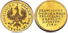 Frankfurt. Free City gold Ducat 1745 MS64 NGC, KM204. The strike is so crisp that you can make out every feather detail, the overall rich golden tone ...