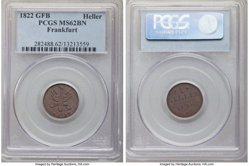 Frankfurt. Free City Heller 1822 F-GB MS62 Brown PCGS, KM301. Evenly toned to a ...