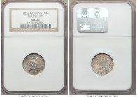 Frankfurt. Free City 6 Kreuzer 1852 MS66 NGC, KM335. Accented with apricot hues and bold central designs.

HID09801242017