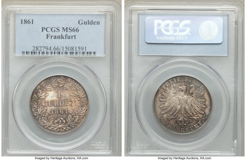 Frankfurt. Free City Gulden 1861 MS66 PCGS, KM358. Absolutely superb in hand, wi...