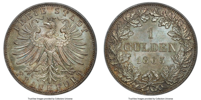 Frankfurt. Free City Gulden 1863 MS66 PCGS, KM369. Bold in all regards, with dar...