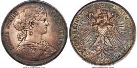 Frankfurt. Free City 2 Taler 1866 MS65 PCGS, KM365. Slate gray tones throughout with vivid arrays of cyan and teal hues found mostly on the reverse wh...