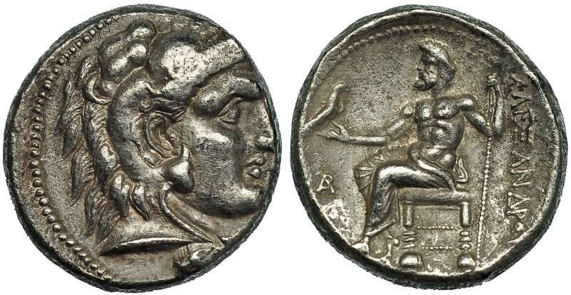 MACEDONIA. Alejandro III. Tetradracma. Biblos (c. 330-320 a.C.). A/ Cabeza con l...