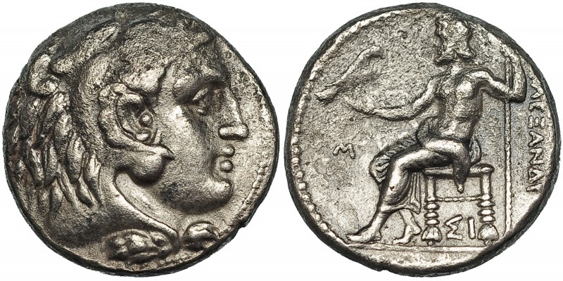 MACEDONIA. Alejandro III. Tetradracma. Sidón (c. 322-32a a.C.). A/ Cabeza con le...