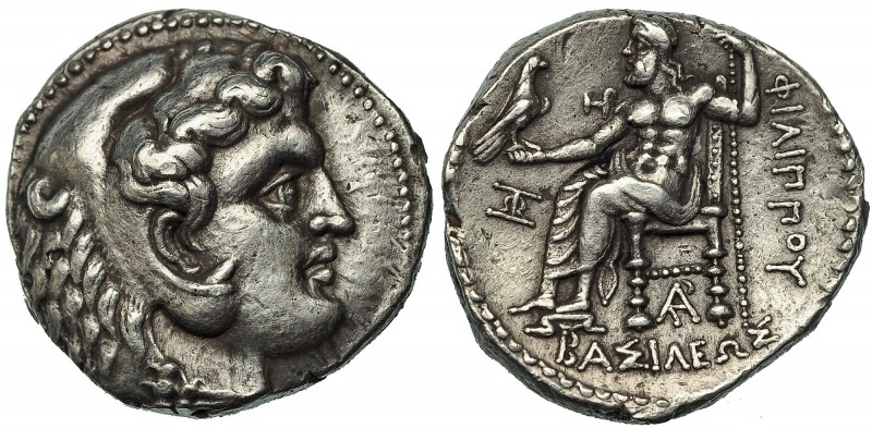 MACEDONIA. Filipo III. Tetradracma. Marathus (c. 323-317 a.C.). R/ Ley. detrás Φ...