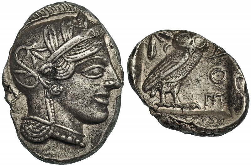 ÁTICA. Atenas. Tetradracma (Post. 449 a.C.). A/ Cabeza de Atenea con casco ornam...