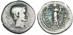 MARCO ANTONIO. Denario. Roma (42 a.C.). A/ Cabeza barbada a der. R/ Fortuna con victoria y cornucopia; a izq. VARVS, a der. C. VIBIUS. CRAW-494.42. FF...