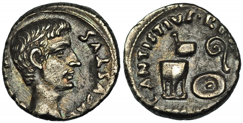 AUGUSTO. Denario. Roma (13 a.C.). A/ Cabeza de Augusto a der.; ley. externa (CAE...