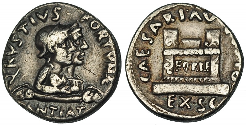 AUGUSTO. Denario. Roma (19 a.C.). A/ Bustos de las Fortunas Victrix y Felix; Q. ...