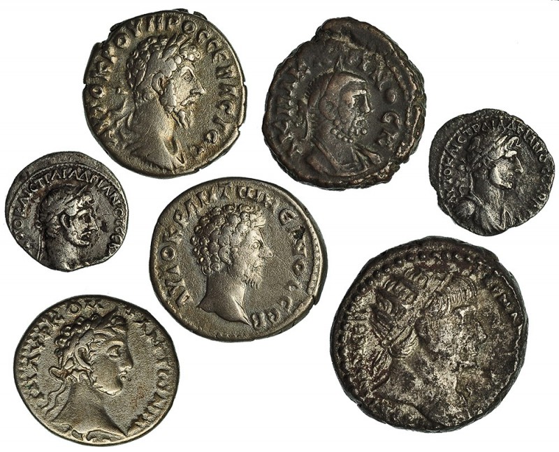 Lote 7 piezas greco-imperiales: 2 hemidracmas de Adriano, 3 dramas (Antonino Pío...