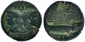 AUGUSTO. As. Colonia Nemausus (10 a.C.-14 d.C.). A/ Bustos opuestos de Augusto y Agripa; IMP /DIVI F., P-P. R/ Cocodrilo arado a una palmera; en campo...