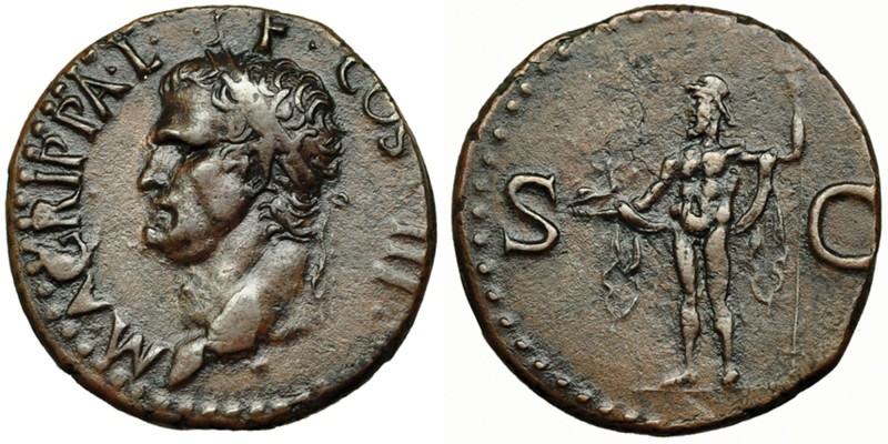 CALÍGULA. A nombre de Agripa. As. Roma A/ M. AGRIPPA. L.F. COS III. CH-3. RIC-58...