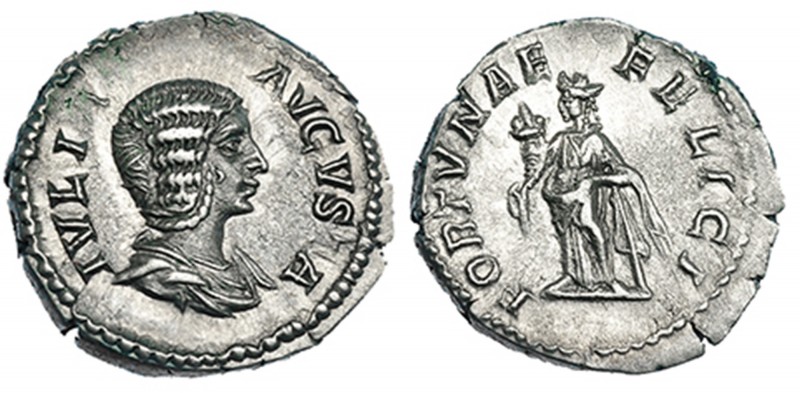 JULIA DOMNA (esposa de Septimio Severo). Denario. Roma (207-211). R/ Fortuna apo...