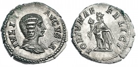JULIA DOMNA (esposa de Septimio Severo). Denario. Roma (207-211). R/ Fortuna apoyada en timón con cornucopia; FORTVNAE FELICI. RIC-552. CH-55. EBC-/MB...