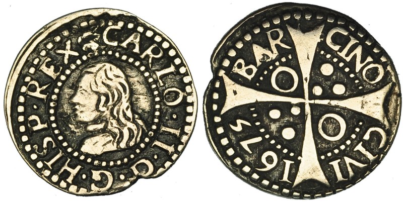 Croat. 1675. Barcelona. Ley. CARLO. AC-200. Defecto de cospel. MBC.