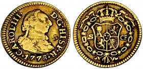 1/2 escudo. 1778. Sevilla. CF. VI-1087. Contramarca en anv. MBC-.
