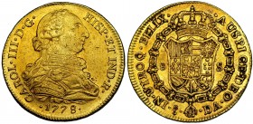 8 escudos. 1778. Santiago. DA. VI-1761. Pequeñas marcas. MBC+.