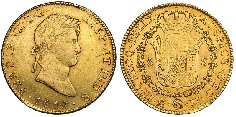 8 escudos. 1818. México. JJ. VI-1492. R.B.O. MBC/MBC+.