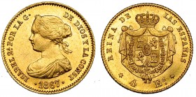 4 escudos. 1867. Madrid. VI-572. B.O. EBC+.