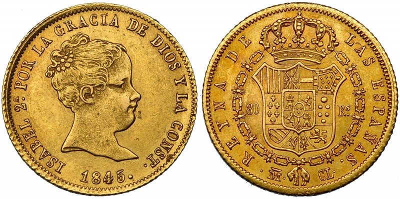 80 reales. 1845. Madrid. CL. VI-603. MBC+/MBC.