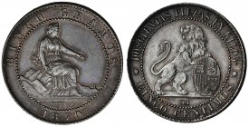 5 céntimos. 1870. Barcelona OM. VII-3. EBC-.