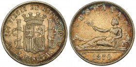 2 pesetas 1870 *18-73. Madrid. DEM. VII-18. MBC/MBC-.