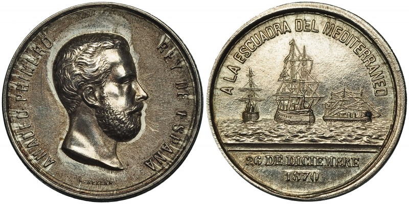 Medalla. 1870. A la Escuadra del Mediterráneo. AG-31 mm. Grabador: G. Sellán. EB...