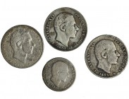 Lote de 4 piezas de Manila: 20 centavos de peso 1881 y 1883 (2) y 10 centavos de peso 1883. Calidad media. BC+.