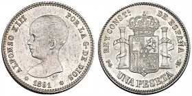 1 peseta. 1891 M. PGM. *--91. VII 151. Acuñación floja en castillo. EBC.