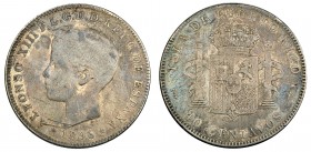 40 centavos. 1896. Puerto Rico. PGV. VII-176. Rayas y manchas de óxido. BC. Escasa.