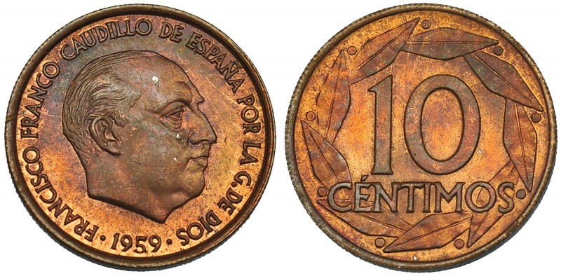 10 cts. 1959. Madrid. Prueba en cobre. SC. Muy rara.