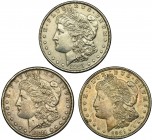 ESTADOS UNIDOS. Lote 3 monedas de 1 dólar Morgan: 1881 S, 1885 y 1921. MBC+/EBC-.