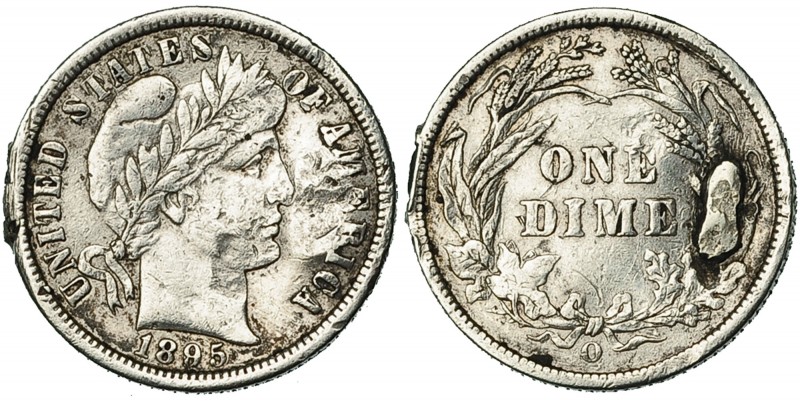 ESTADOS UNIDOS. Dime. 1895-O. KM-113. Soldadura en rev. y canto. RC. Muy rara.