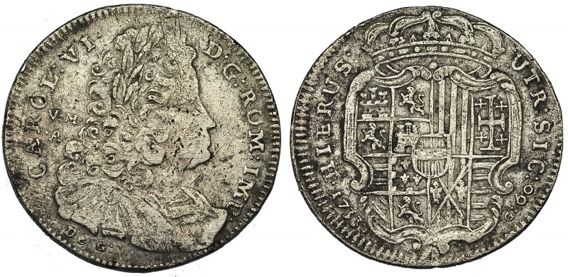 ESTADOS ITALIANOS. Nápoles. Carlos VI. 60 grana. 1733. MIR-321/2. Rayitas. BC+/M...