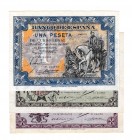 BANCO DE ESPAÑA. Lote 3 billetes de 1 pta.: 10-1937, 4-1938 y 6-1940, series C, I y A. SC.